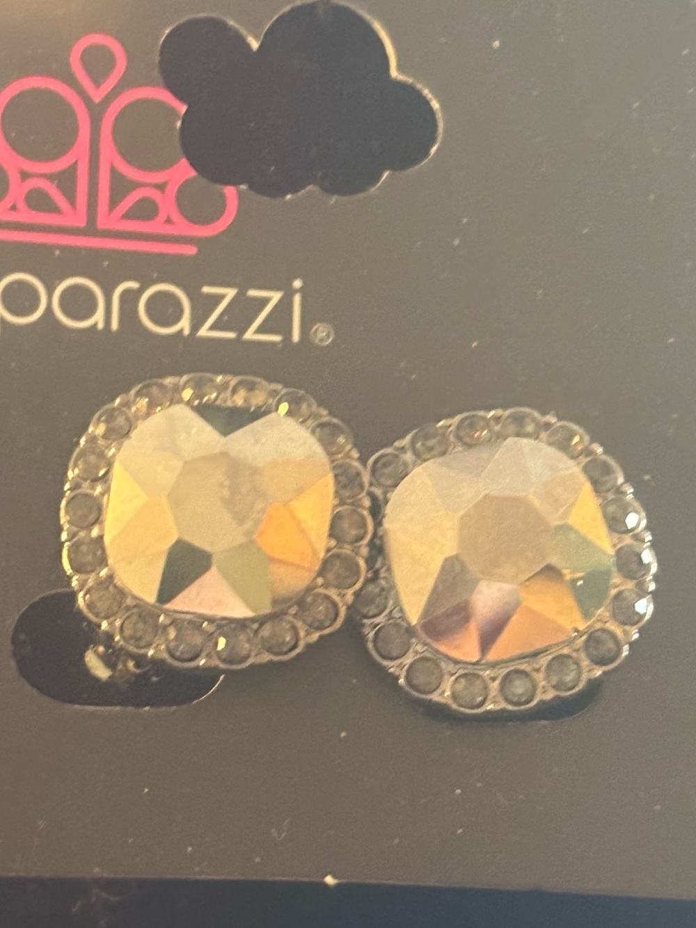 paparazzi Iridescent Heart Halo clasp back Earrings - Silver Tones